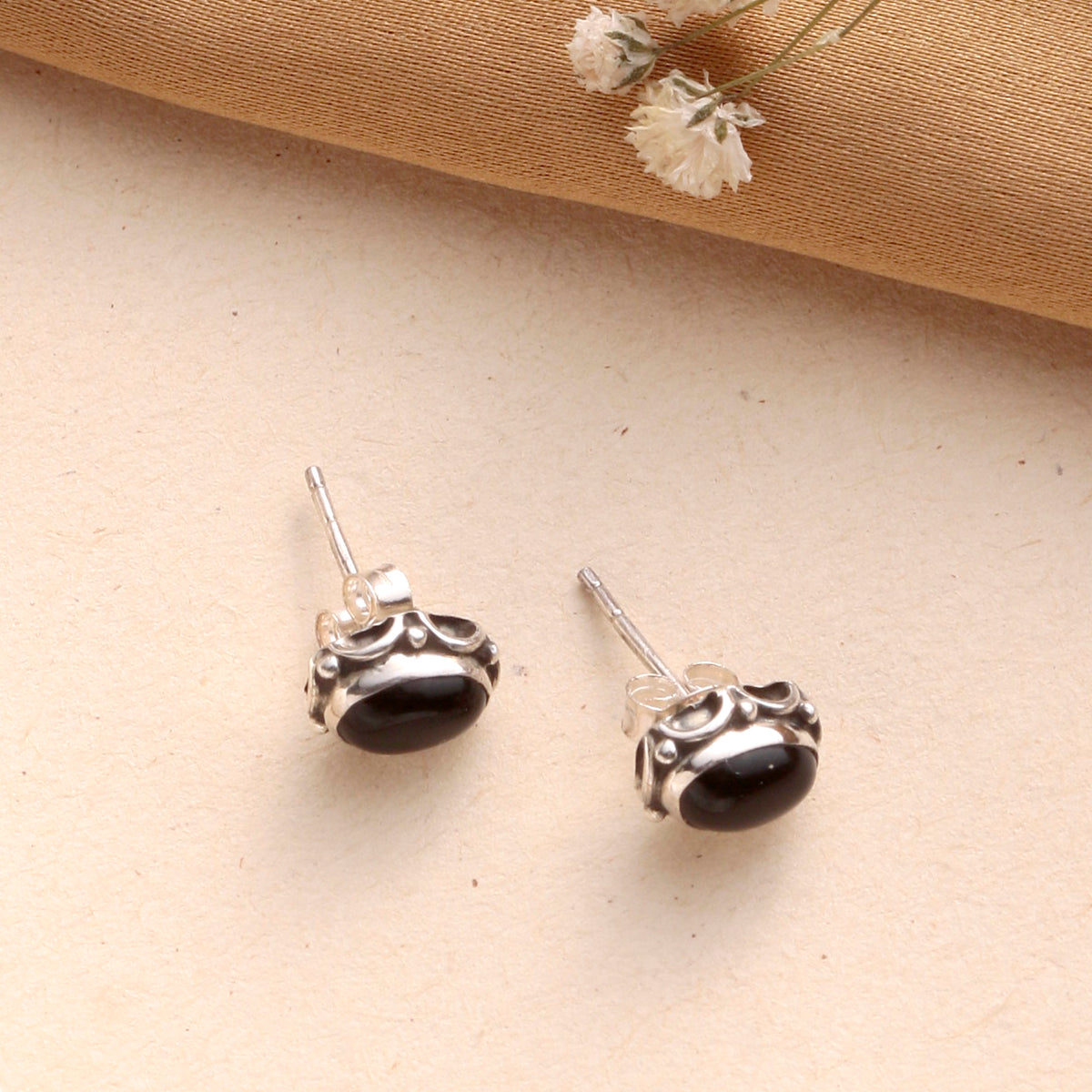 925 Sterling Silver Black Onyx Eartops for Women | Natural Gemstone Jewelry | Elegant Gift