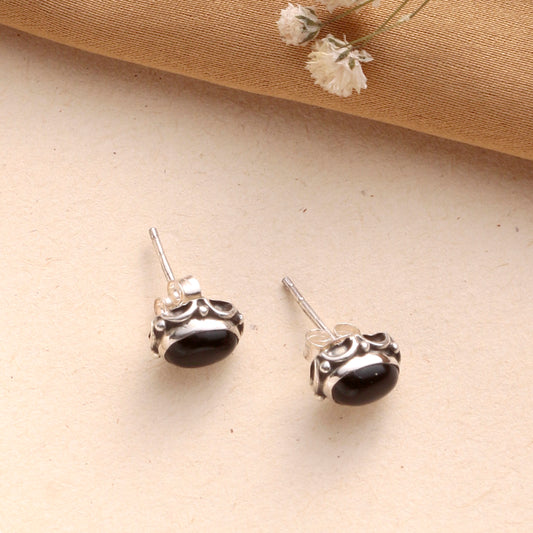 925 Sterling Silver Black Onyx Eartops for Women | Natural Gemstone Jewelry | Elegant Gift