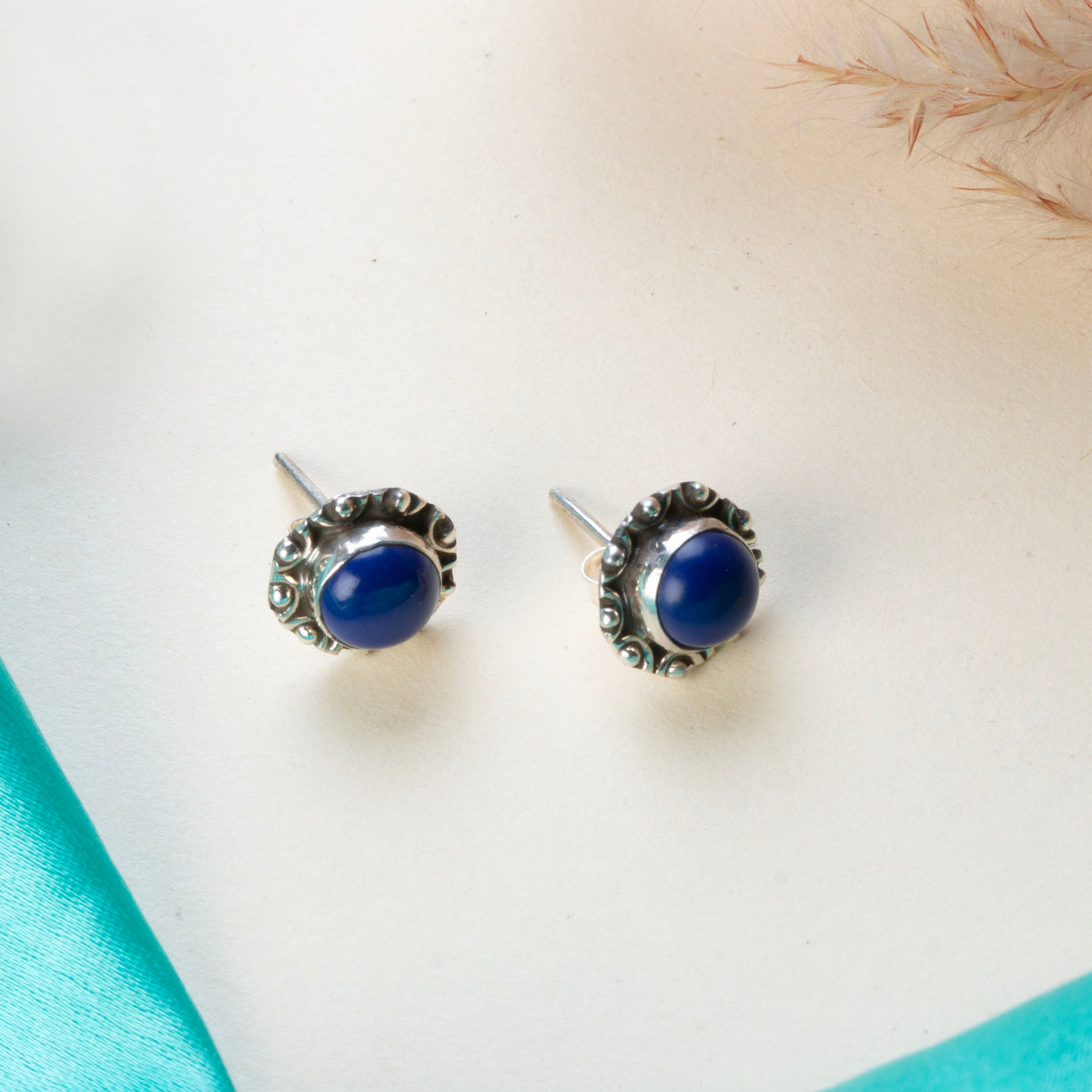 925 Sterling Silver Lapis Lazuli Eartops for Women |Blue Gemstone Stud Earrings | Elegant Office Wear Jewelry
