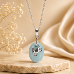 925 Sterling Silver Blue Chalcedony Gemstone Crab Pendant