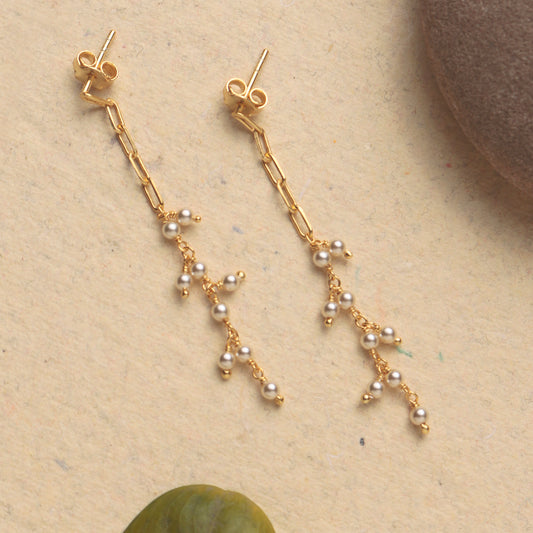 925 Sterling Silver Gold Plated Pearl Earrings for Women | Classic Pearl Jewelry | Elegant Handcrafted Gift