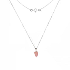 925 Sterling Silver Uncut Rose Quartz Pendant with 18" Chain for Women | Natural Raw Gemstone Handmade Jewelry