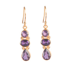 925 Sterling Silver Gold Plated Amethyst Earrings for Women | Natural Gemstone Jewelry | Handcrafted Elegant Gift