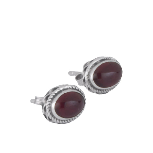 925 Sterling Silver Garnet Eartops for Women | High Polish Gemstone Stud Earrings | Elegant Handmade Jewelry