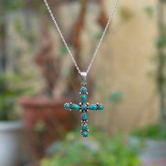 925 Sterling Silver Turquoise Pendant with 18" Chain for Women | Rhodium Finish Gemstone Handmade Jewelry