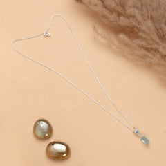 925 Sterling Silver Uncut Blue Apatite Pendant with 18" Chain for Women | Natural Raw Gemstone Handmade Jewelry