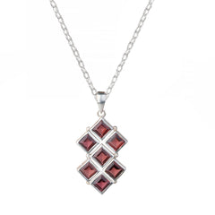 925 Sterling Silver Garnet Pendant with 18 Inch Chain |  Gemstone Pendant Necklace | Handmade Silver Jewelry Gift