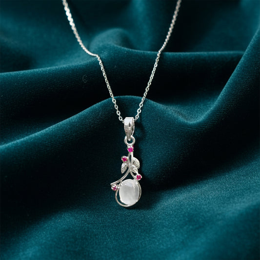 Fusionari 925 Sterling Silver Moonstone Pendant Necklace for Women with 18" Chain | Handcrafted White Healing Gem Jewelry | Size 3.9x1.3 cm