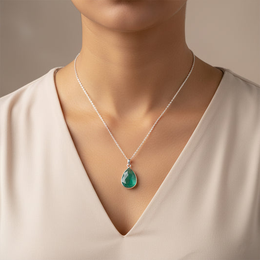 Sterling Silver Pendant with Natural Emerald – Gift of Elegance