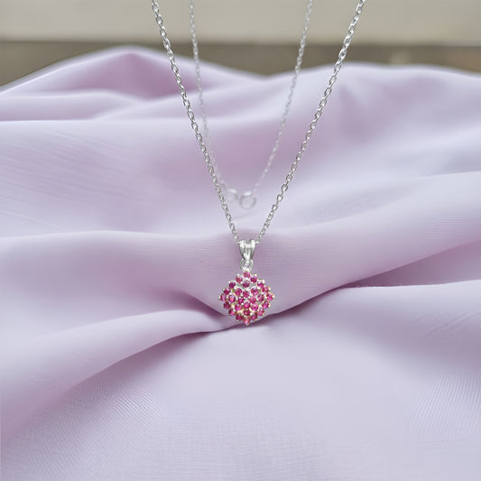 Fusionari 925 Sterling Silver Ruby Pendant Necklace for Women with 18" Chain | Elegant Handmade Pink Gemstone Jewelry | Size 2.1x1.4 cm