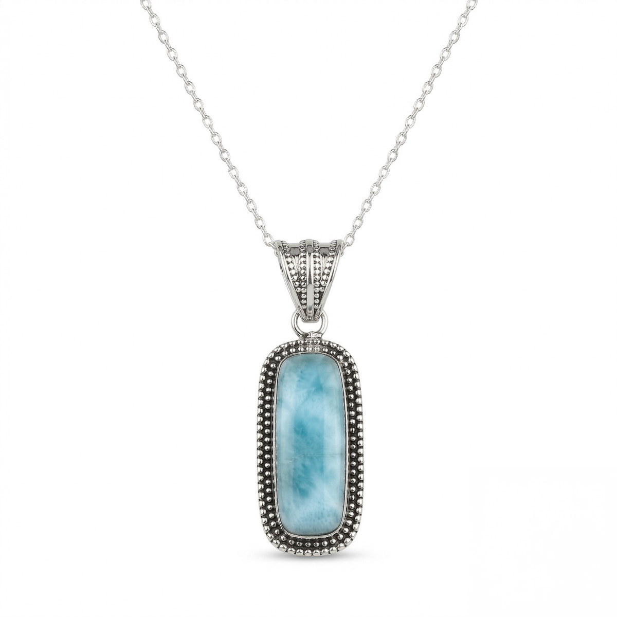 925 Sterling Silver Larimar Pendant with 18 Inch Chain |  Larimar Pendant Necklace | Elegant Handmade Jewelry Gift