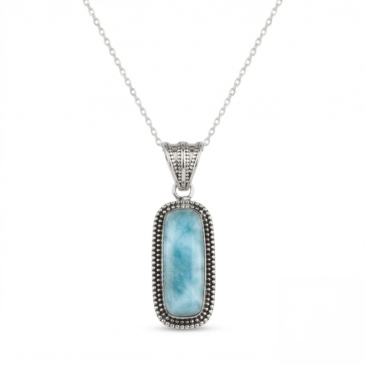 925 Sterling Silver Larimar Pendant with 18 Inch Chain |  Larimar Pendant Necklace | Elegant Handmade Jewelry Gift