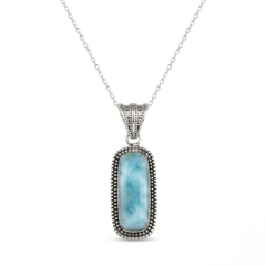 925 Sterling Silver Larimar Pendant with 18 Inch Chain |  Larimar Pendant Necklace | Elegant Handmade Jewelry Gift
