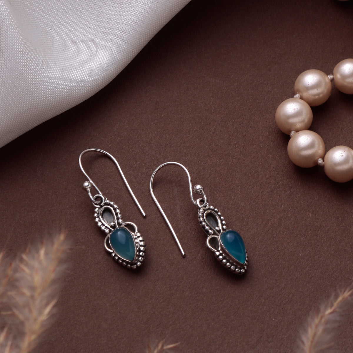 925 Sterling Silver Blue Chalcedony Earrings for Women | Soft Blue Gemstone Jewelry