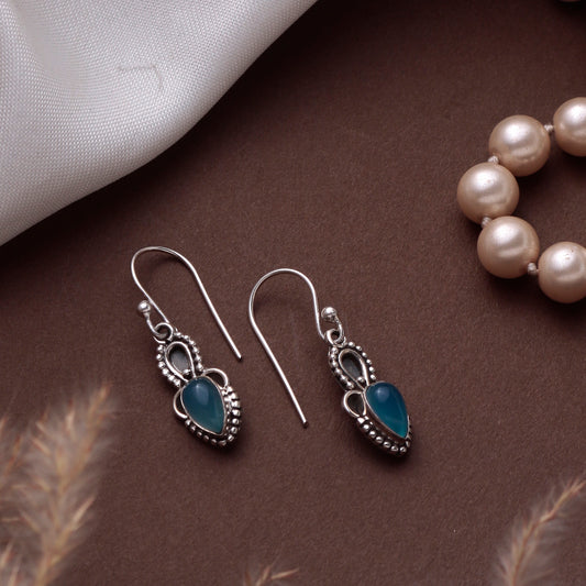 925 Sterling Silver Blue Chalcedony Earrings for Women | Soft Blue Gemstone Jewelry