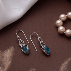 925 Sterling Silver Blue Chalcedony Earrings for Women | Soft Blue Gemstone Jewelry