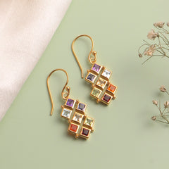 | 925 Sterling Silver Gold Plated Chakra Stone Earrings for Women | Authentic Silver Jewelry | Handcrafted Elegant Gift