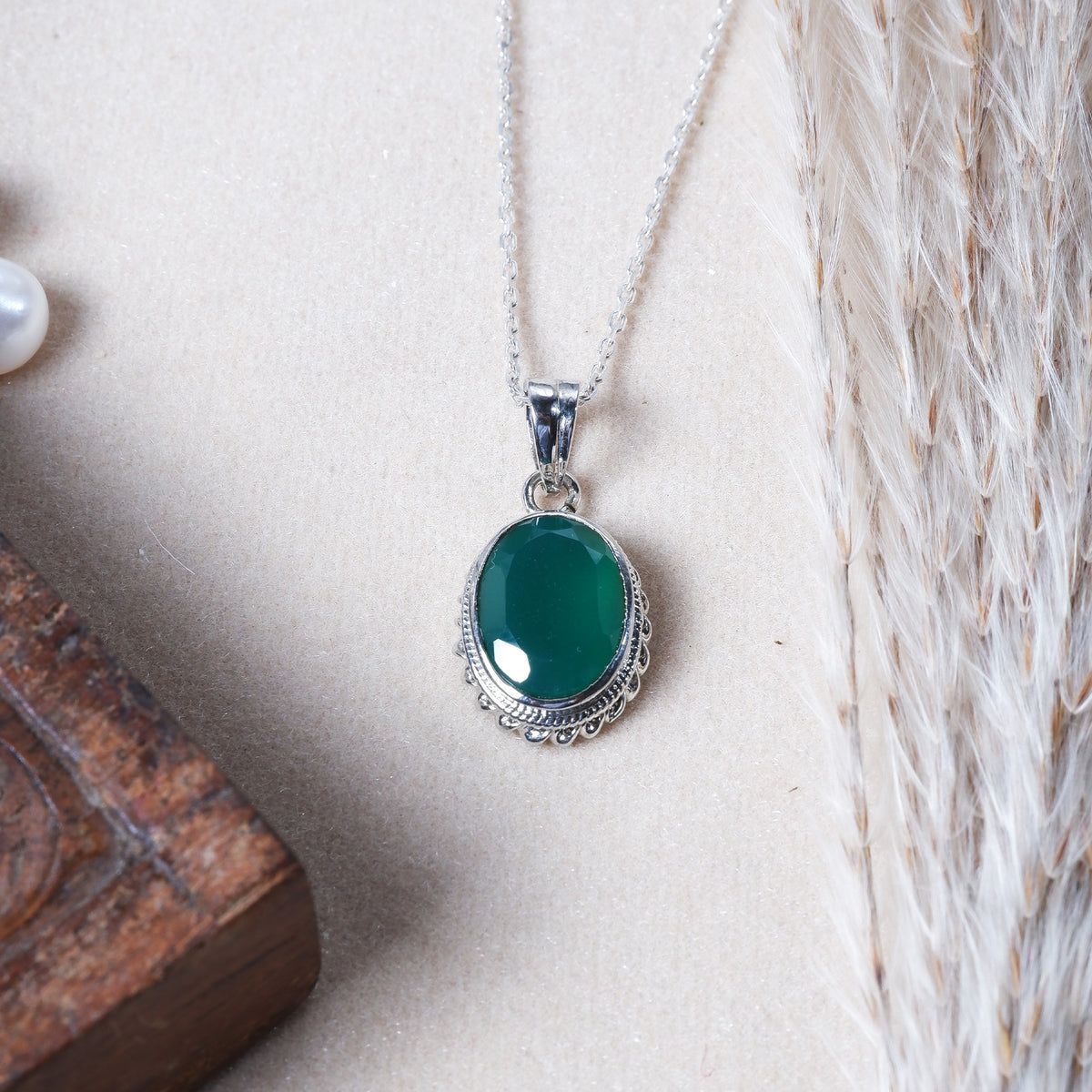 925 Sterling Silver Green Onyx Pendant for Women | Gemstone Pendant | Handmade Silver Jewelry | Elegant Daily Wear Gift