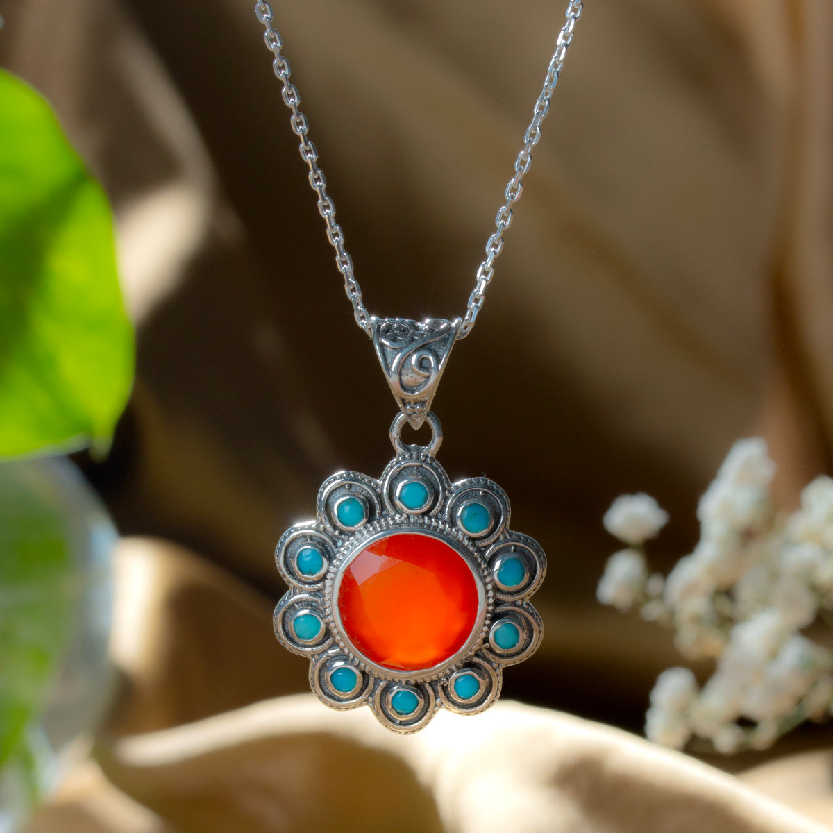 Fusionari 925 Sterling Silver Carnelian Pendant for Women | Orange Gemstone Pendant | Without Chain