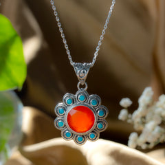 Fusionari 925 Sterling Silver Carnelian Pendant for Women | Orange Gemstone Pendant | Without Chain