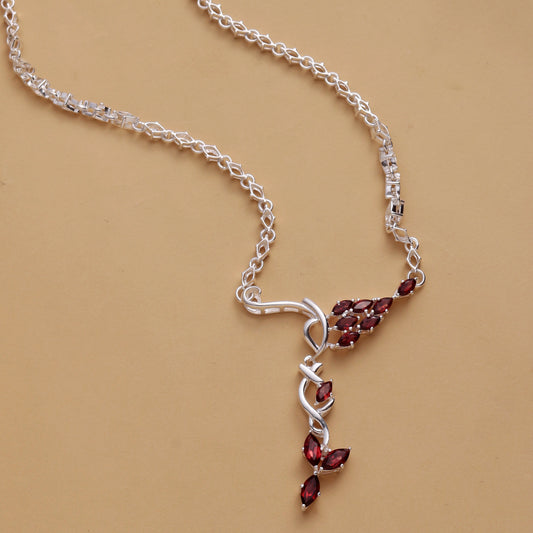 Fusionari 925 Sterling Silver Garnet Necklace for Women | Handcrafted Red Gemstone Jewelry | Elegant Designer Piece