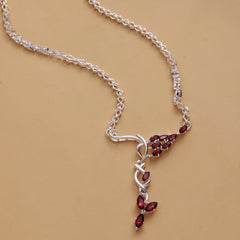 Fusionari 925 Sterling Silver Garnet Necklace for Women | Handcrafted Red Gemstone Jewelry | Elegant Designer Piece