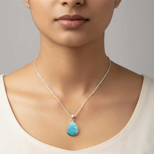 925 Silver Handcrafted Sterling Silver Pendant with Natural Turquoise Stone – Elegant and Unique Jewelry Piece
