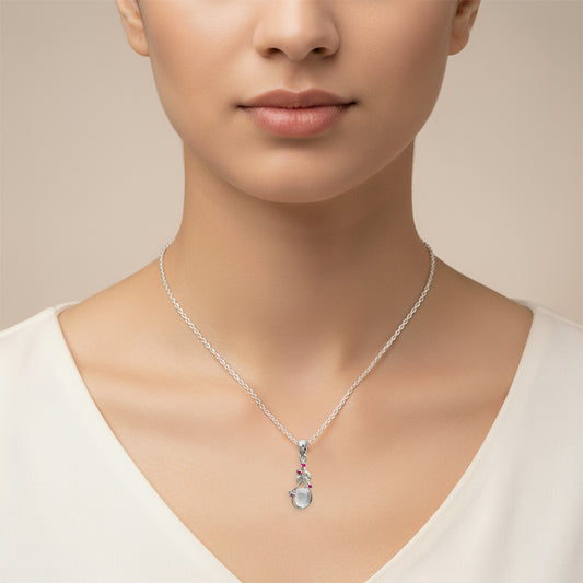 Fusionari 925 Sterling Silver Moonstone Pendant Necklace for Women with 18" Chain | Handcrafted White Healing Gem Jewelry | Size 3.9x1.3 cm