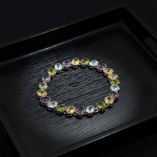 925 Silver Elegant Multistone Bracelet - Handcrafted Design with Vibrant Gemstones and Sterling Silver, Perfect for Stylish Everyday Wear
