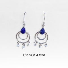 Fusionari 925 Sterling Silver Lapis Earrings for Women | Handcrafted Blue Gemstone Jewelry | Classic and Stylish Design | Size 4.1x1.7 cm