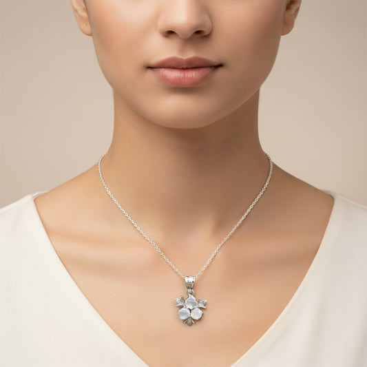 Fusionari 925 Sterling Silver Moonstone Pendant Necklace for Women with 18" Chain | Handmade White Gemstone Jewelry | Size 2.6x1.7 cm