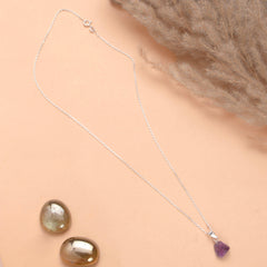 925 Sterling Silver Uncut Amethyst Pendant with 18" Chain for Women | Natural Raw Gemstone Handmade Jewelry Gift