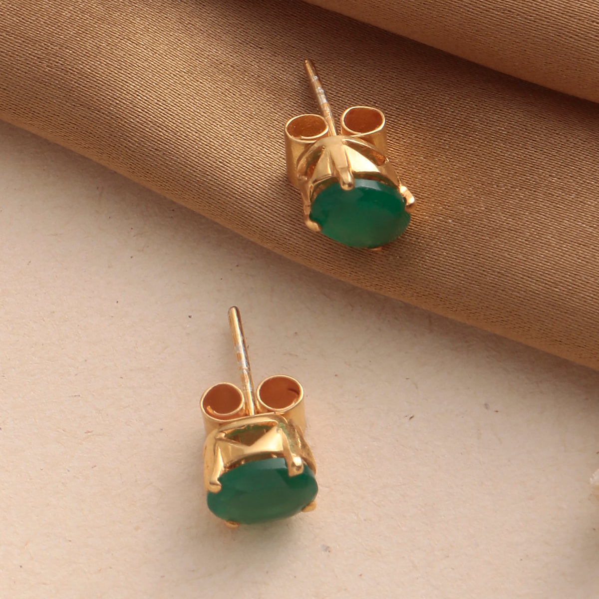 925 Sterling Silver Gold Emerald Gold Plated Stud Eartop for Women | 2.5 Micron Gold Plated Jewelry | Elegant Gift