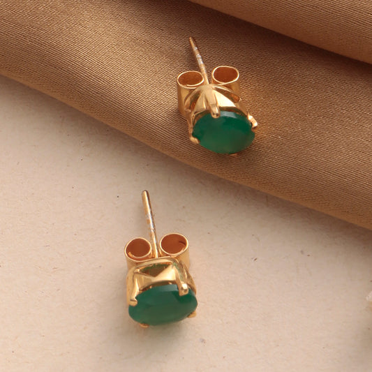 925 Sterling Silver Gold Emerald Gold Plated Stud Eartop for Women | 2.5 Micron Gold Plated Jewelry | Elegant Gift
