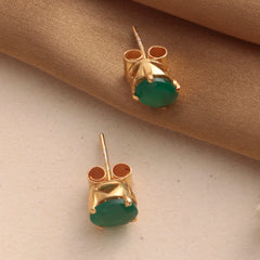 925 Sterling Silver Gold Emerald Gold Plated Stud Eartop for Women | 2.5 Micron Gold Plated Jewelry | Elegant Gift