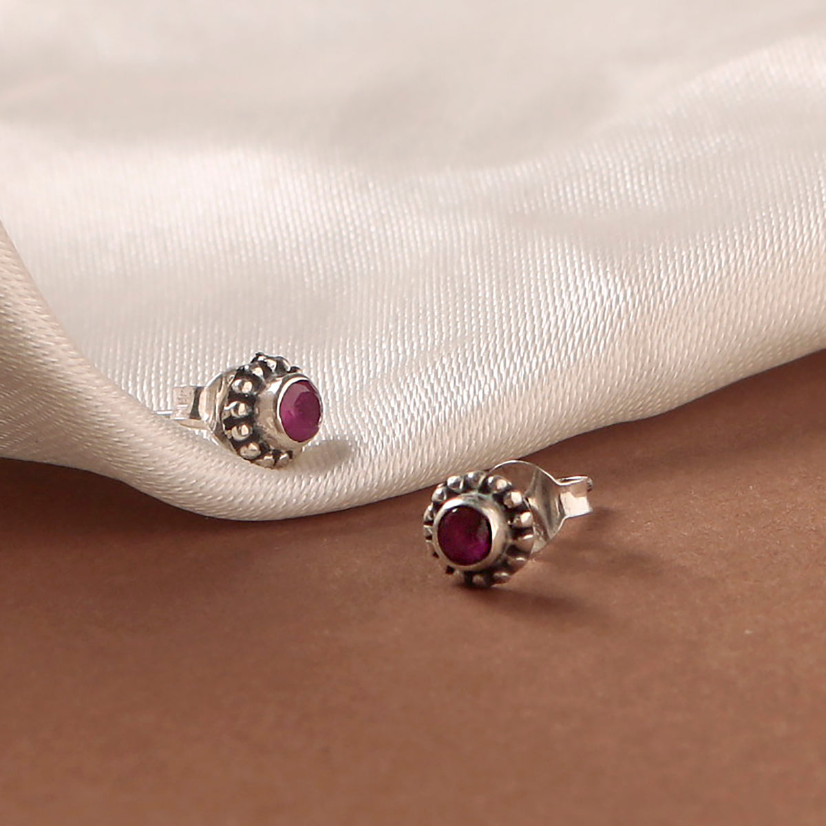 925 Sterling Silver Ruby Eartops for Women | Natural Gemstone Jewelry | Elegant Gift
