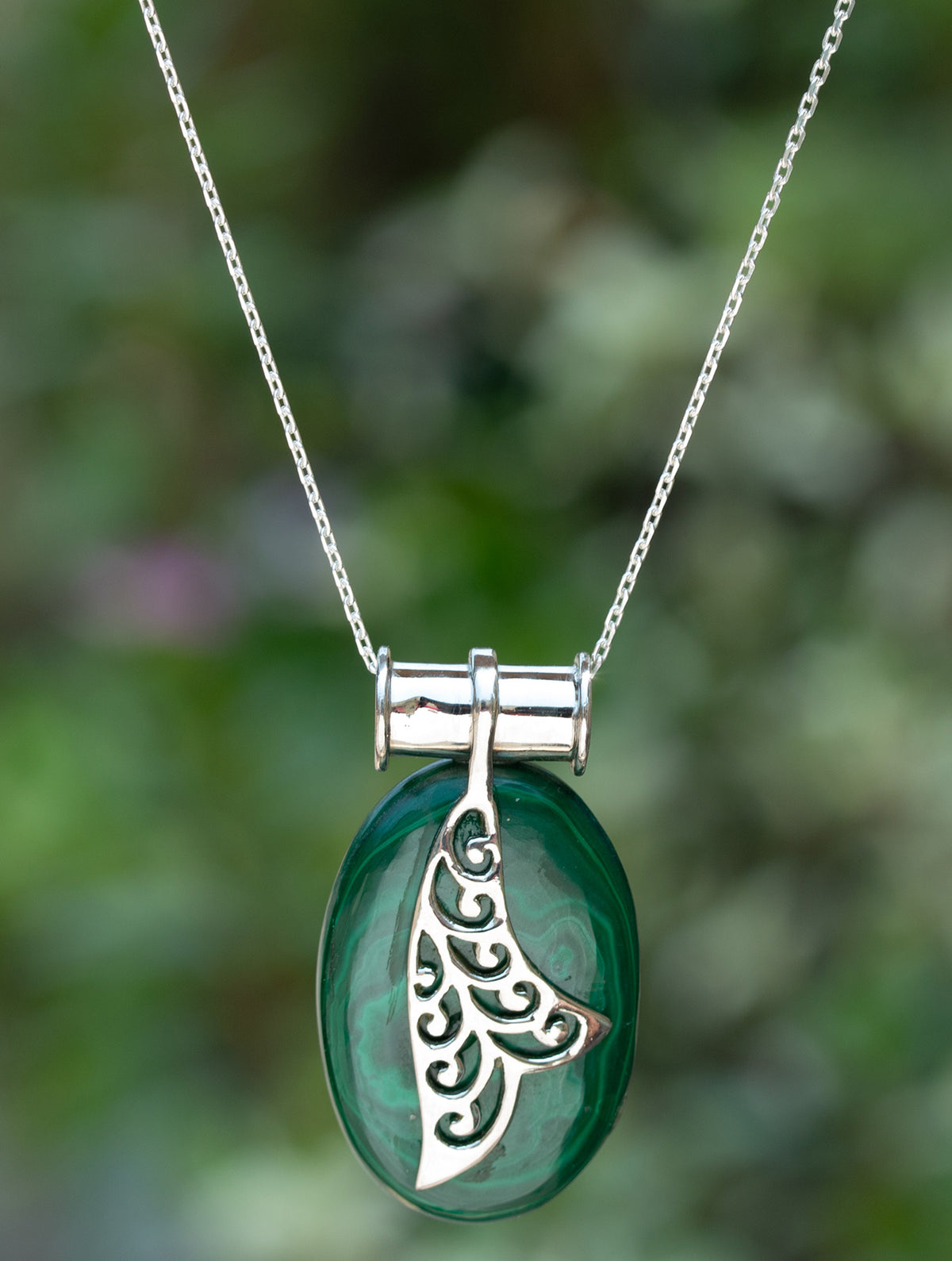 925 Sterling Silver Malachite Pendant Handmade Gemstone Necklace for Women Elegant Jewelry Gift