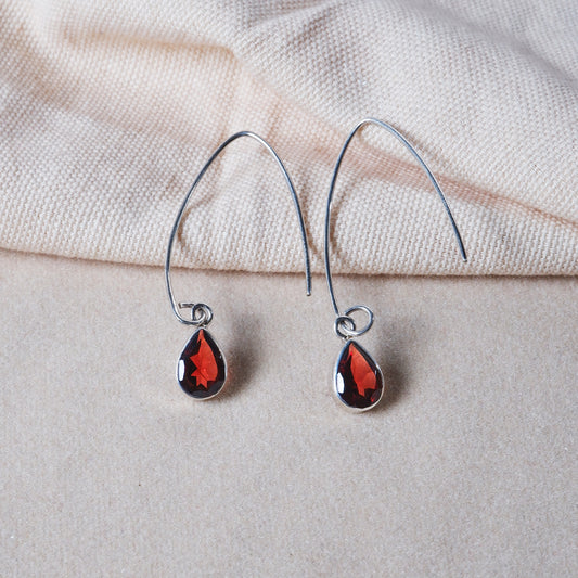 925 Sterling Silver Garnet Earrings for Women | Gemstone Earrings | Handmade Silver Jewelry | Elegant Daily Wear Gift