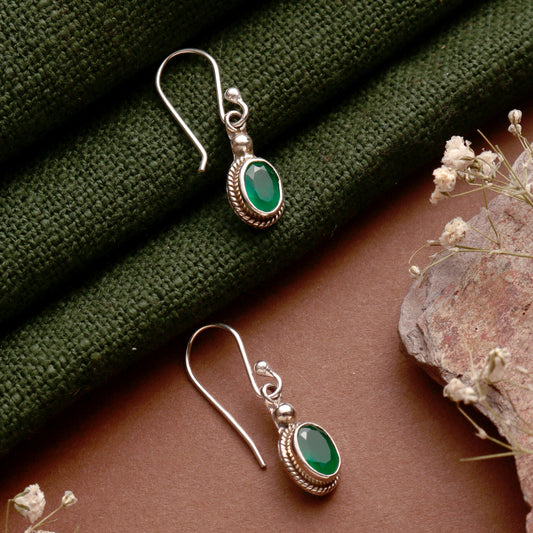 925 Sterling Silver Green Onyx Earrings for Women | Authentic Silver Jewelry | Handcrafted Elegant Gift