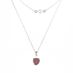 925 Sterling Silver Uncut Ruby Pendant with 18" Chain for Women | Natural Raw Gemstone Handcrafted Jewelry Gift