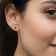 925 Sterling Silver Garnet Eartops for Women | High Polish Gemstone Stud Earrings | Elegant Handmade Jewelry