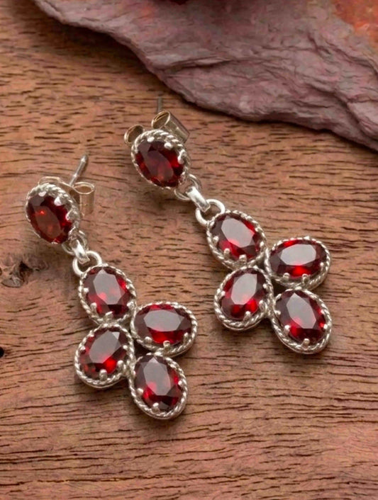 925 Sterling Silver Garnet Earrings for Women Handmade Gemstone Jewelry Elegant Party Wear Gift