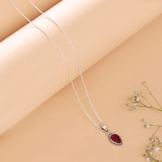 Fusionari 925 Sterling Silver Ruby Pendant Necklace for Women with 18" Chain | Handmade Minimalist Jewelry | Elegant Sparkling Design | Size 2.1x1 cm |