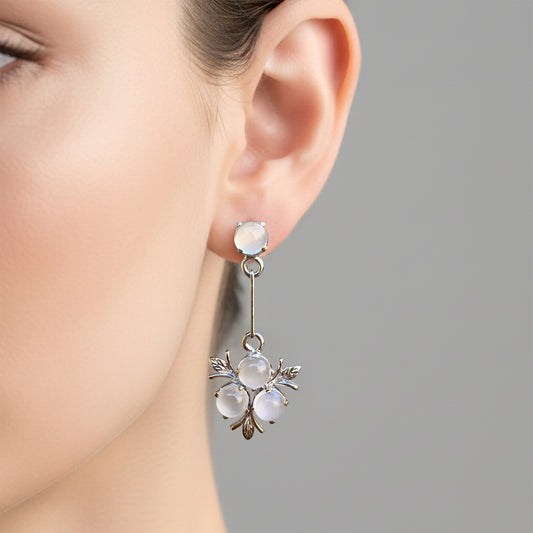 Fusionari 925 Sterling Silver Moonstone Earrings for Women | Handmade White Gemstone Jewelry | Elegant Design | Size 4x1.7 cm
