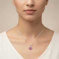 Fusionari 925 Sterling Silver Ruby Pendant Necklace for Women with 18" Chain | Elegant Handmade Pink Gemstone Jewelry | Size 2.1x1.4 cm