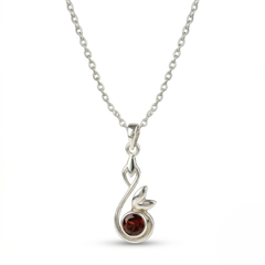 925 Sterling Silver Garnet Pendant with 18 Inch Chain |  Gemstone Pendant Necklace | Elegant Silver Jewelry Gift