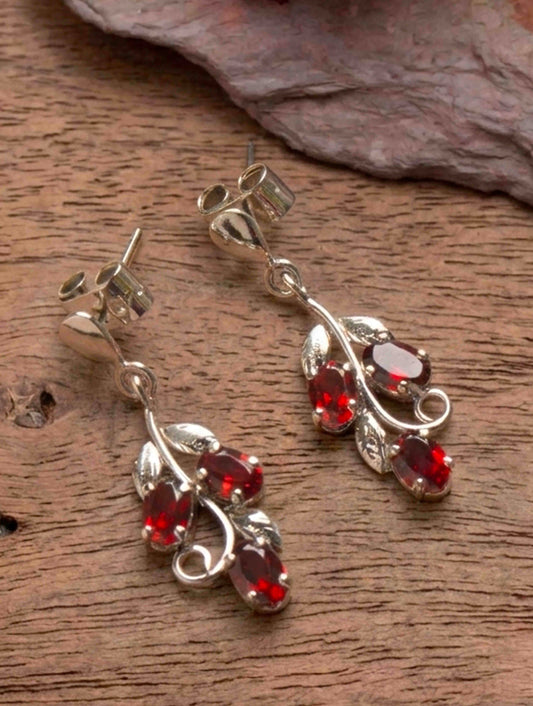 925 Sterling Silver Garnet Earrings for Women Handmade Gemstone Jewelry Elegant Party Wear Gift