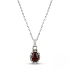 925 Sterling Silver Garnet Pendant with 18 Inch Chain |  Gemstone Pendant Necklace | Handmade Daily Wear Jewelry