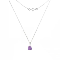 925 Sterling Silver Uncut Amethyst Pendant with 18" Chain for Women | Natural Raw Gemstone Handmade Jewelry Gift