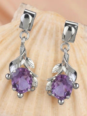 925 Sterling Silver Amethyst Earrings for Women Handmade Gemstone Jewelry Elegant Party Wear Gift
